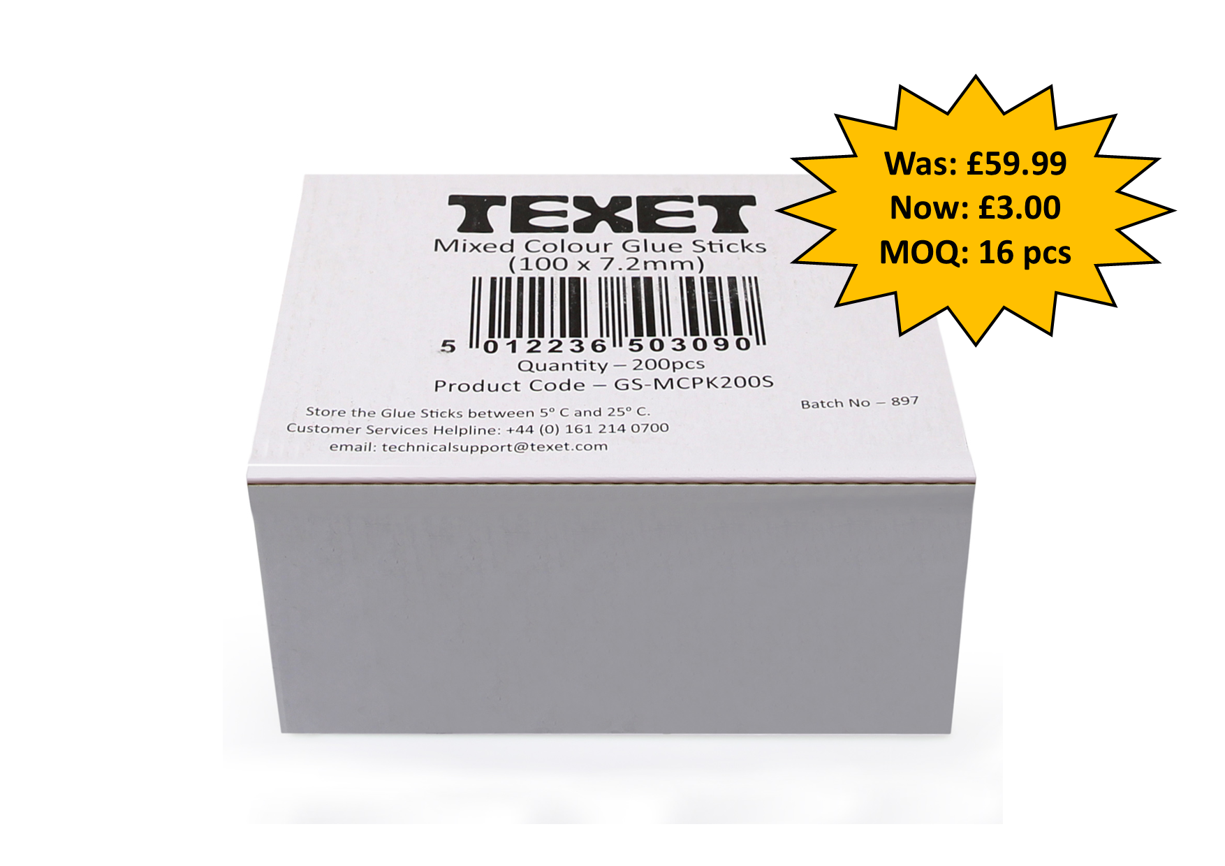 Mixed Colour Glue Sticks 100 x 7.2mm, Pack of 200