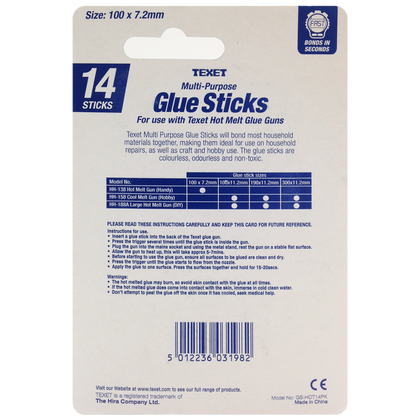 Hot Melt Glue Stick 14PK Size: 100 x 7.2mm