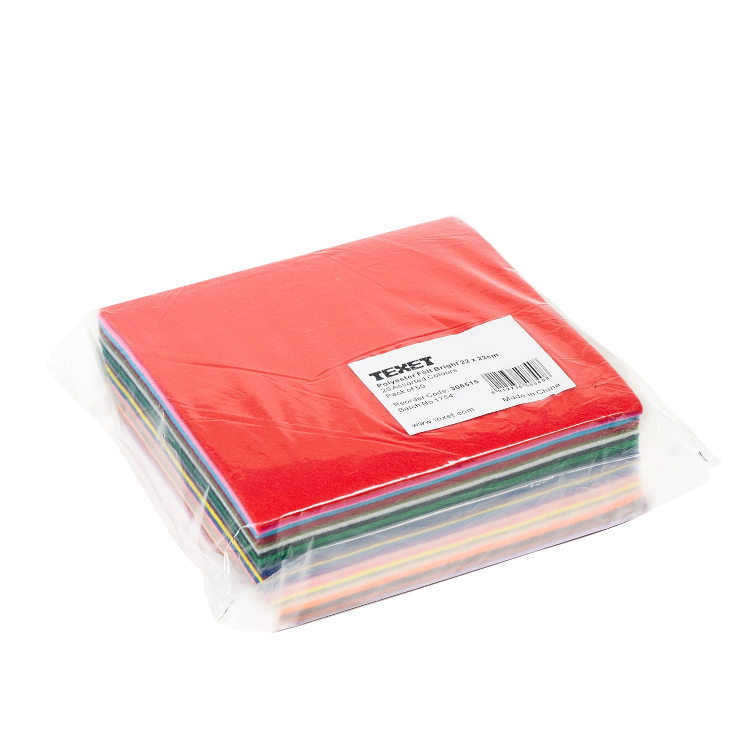 Bright Coloured Felt Sheets 22 x 22cm, Pack of 50