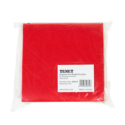 Felt Polyester 22 x 22cm Bright, PK50