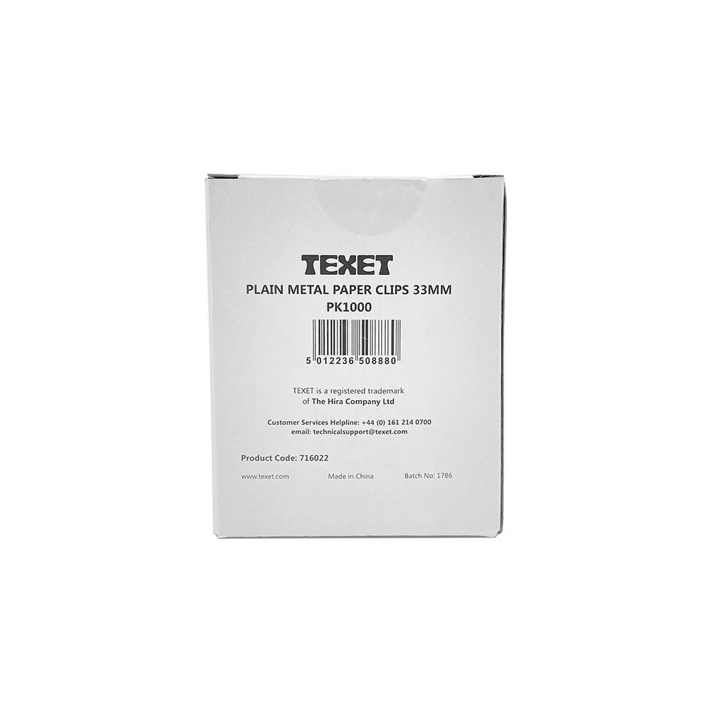 33mm Plain Metal Paper Clips, Pack of 1000