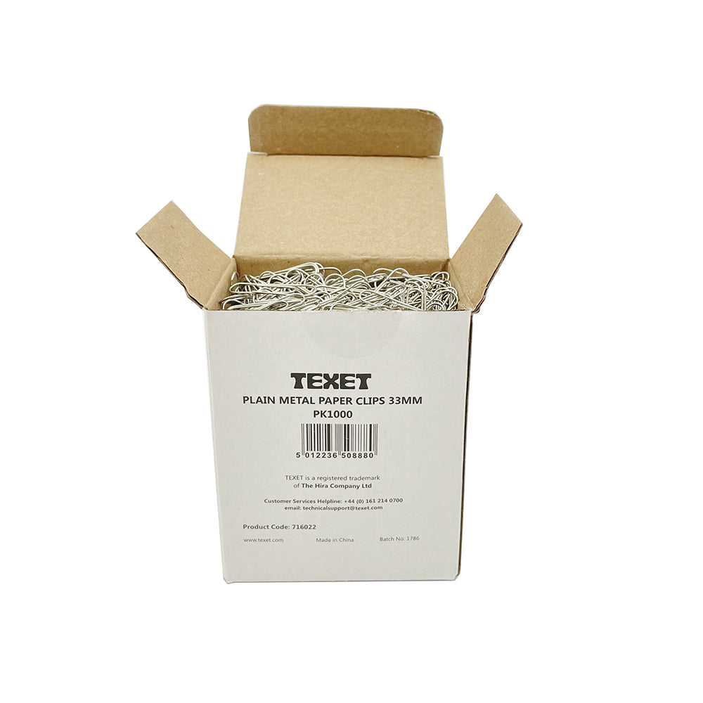 33mm Plain Metal Paper Clips, Pack of 1000