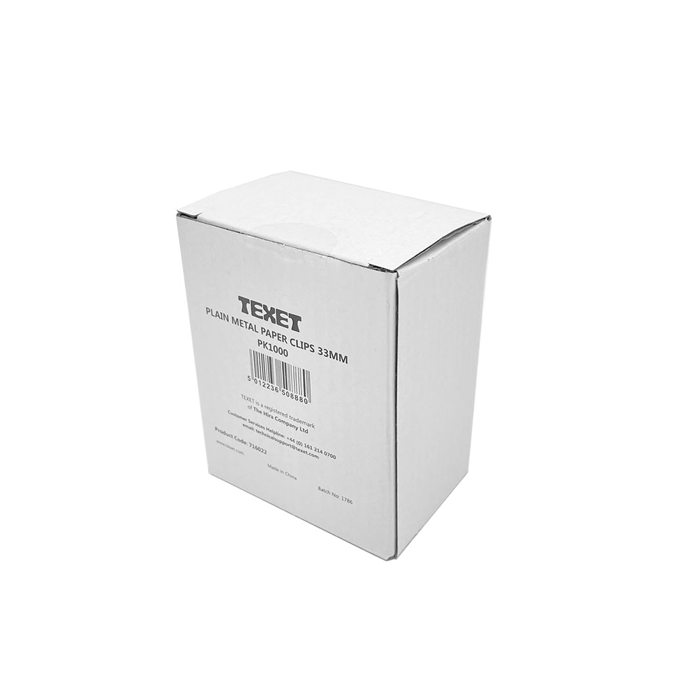33mm Plain Metal Paper Clips, Pack of 1000