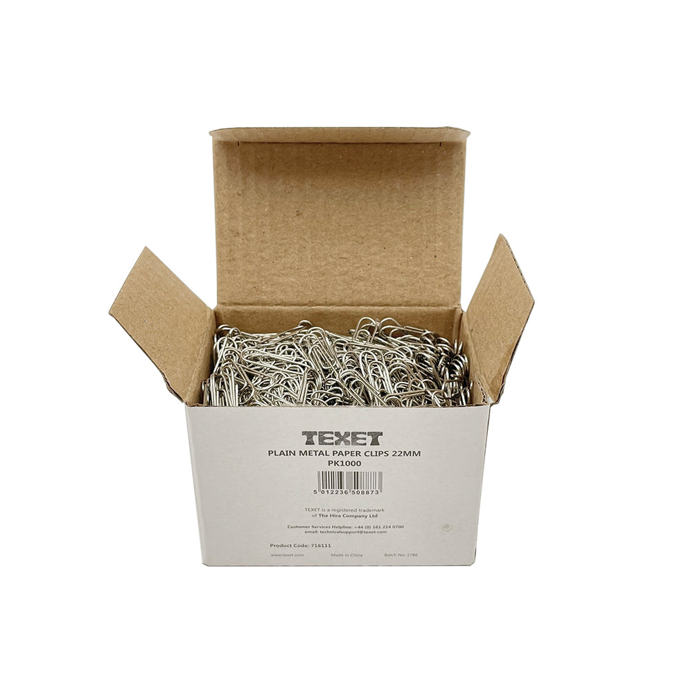 22mm Plain Metal Paper Clips, Pack of 1000