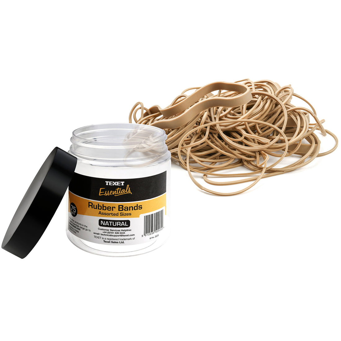 Rubber Bands – Assorted Sizes & Natural Colour, 75g Tub