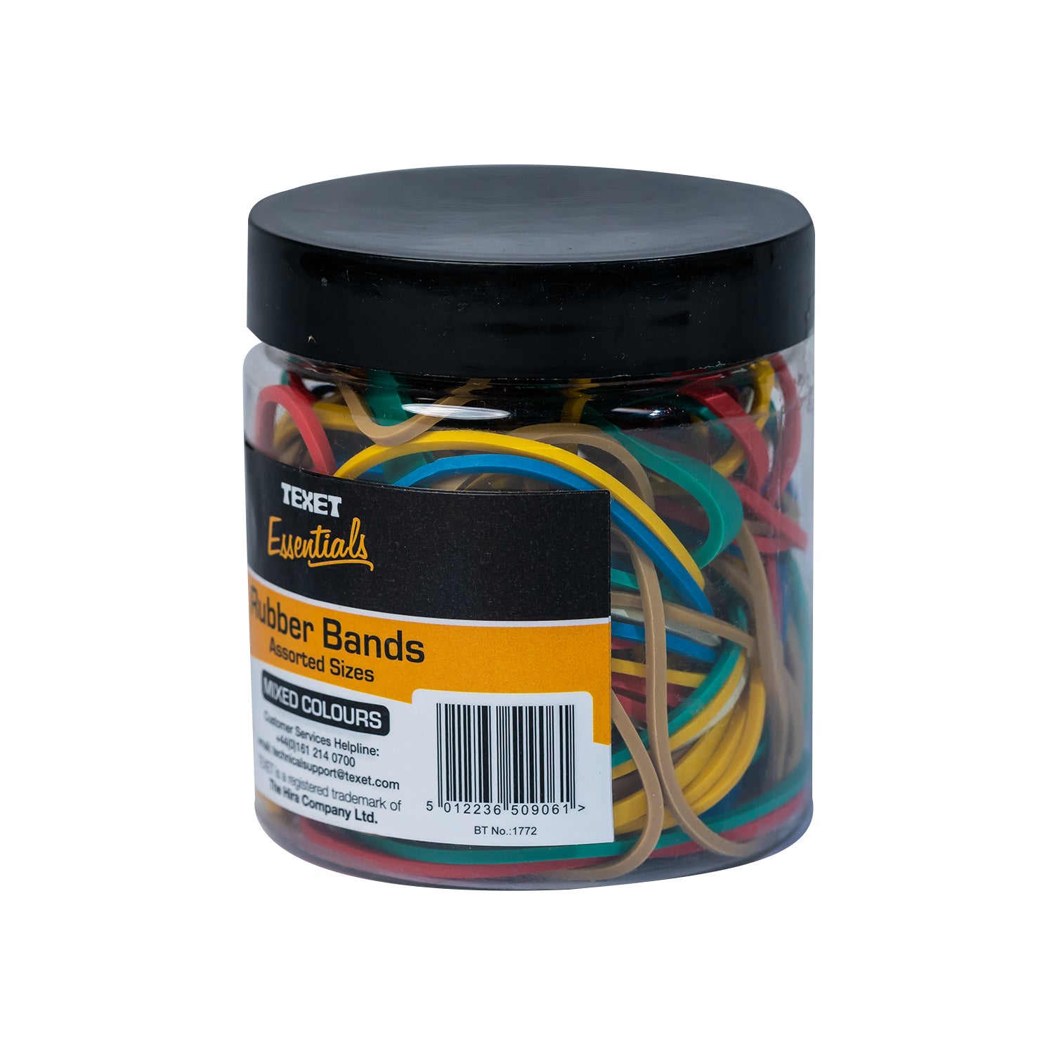 Rubber Bands – Assorted Sizes & Mixed Colours, 75g Tub