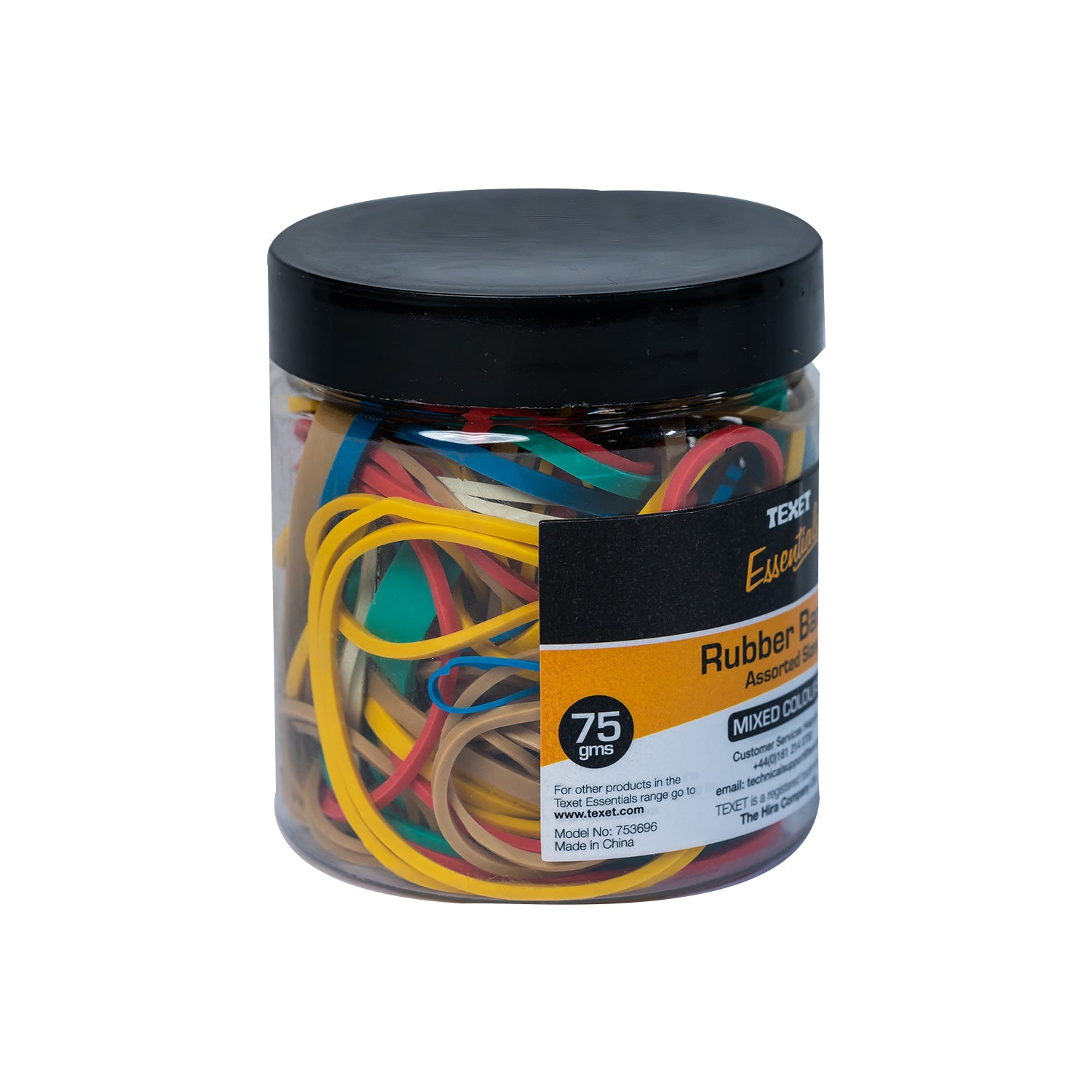 Rubber Bands – Assorted Sizes & Mixed Colours, 75g Tub
