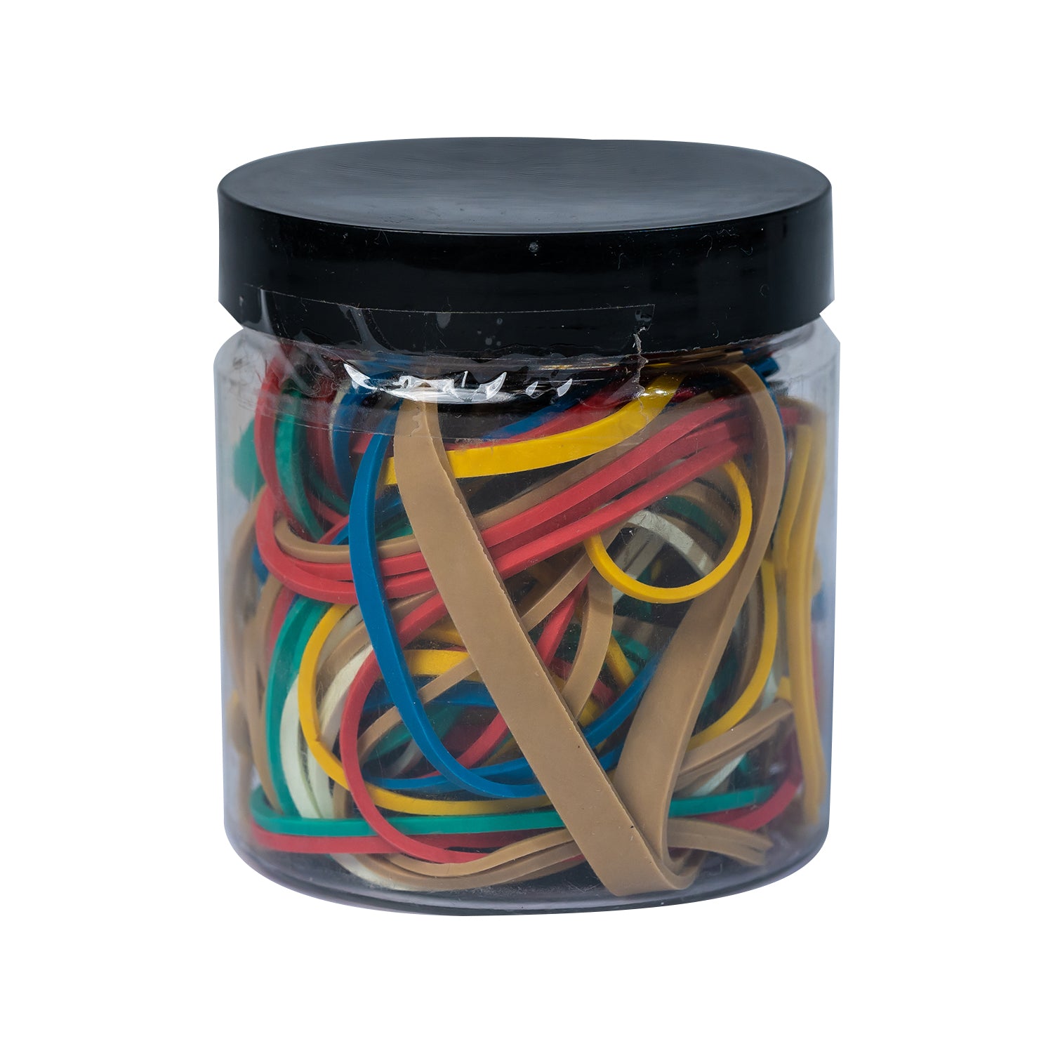 Rubber Bands – Assorted Sizes & Mixed Colours, 75g Tub