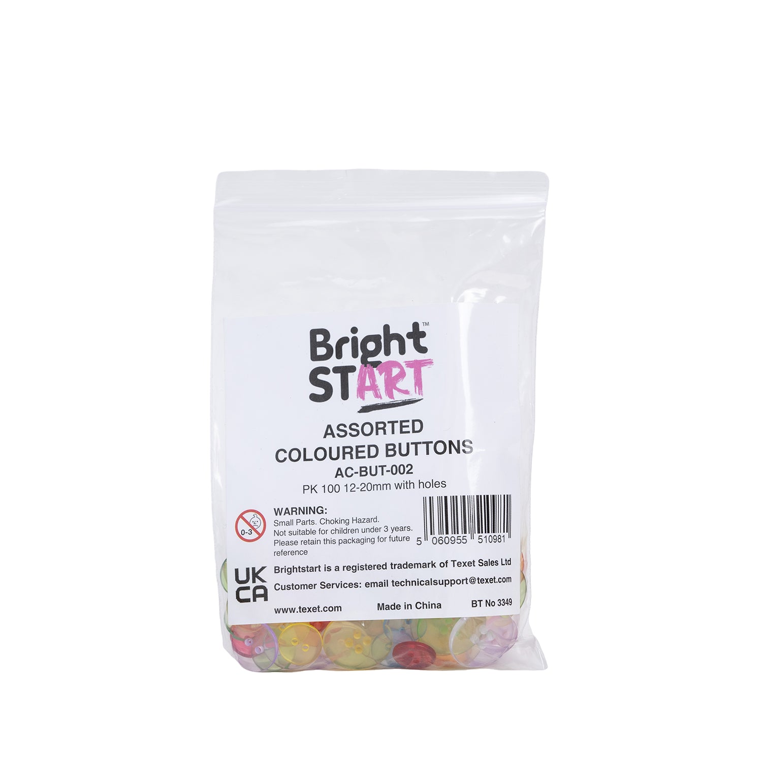 Assorted Coloured Buttons, Pack of 100