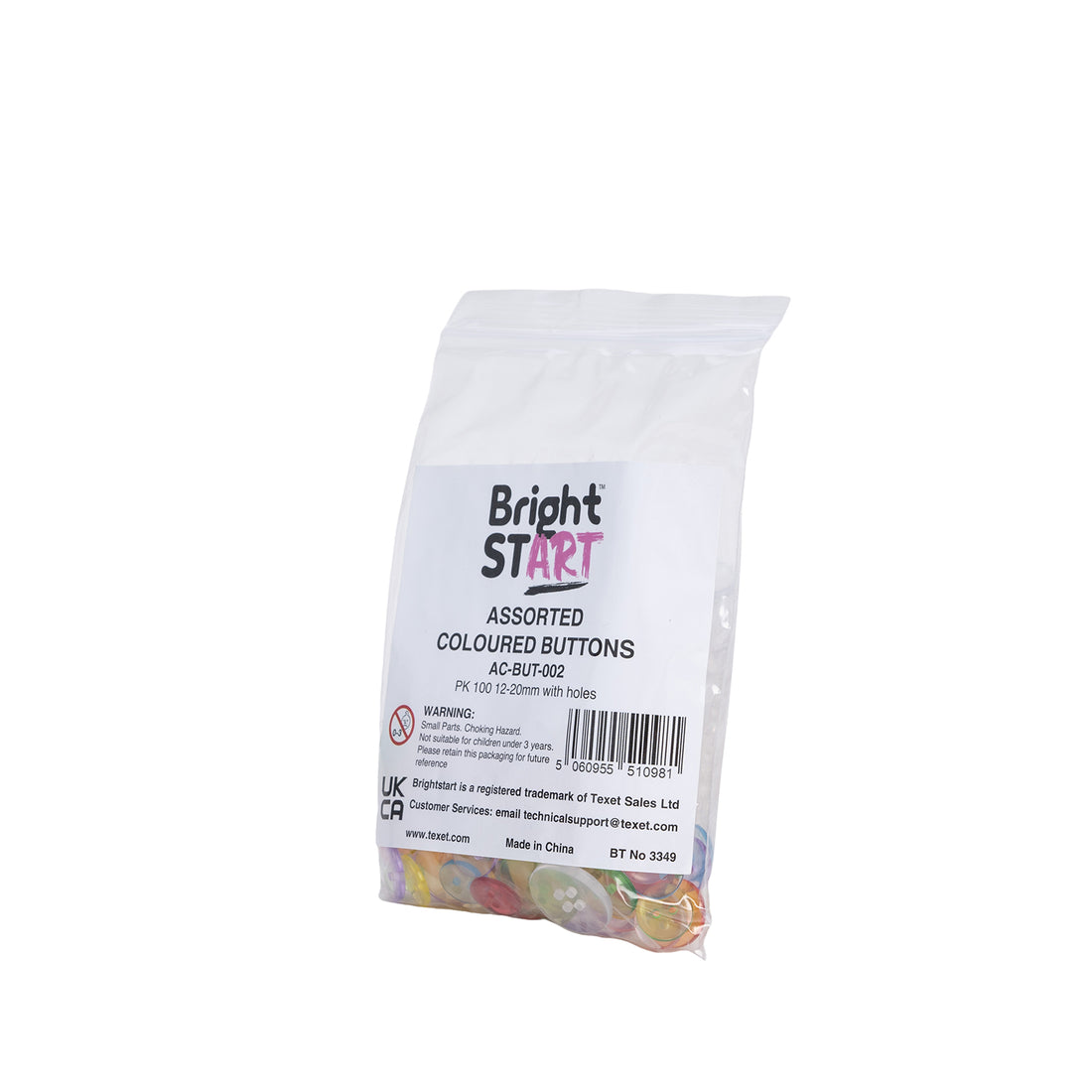 Assorted Coloured Buttons, Pack of 100