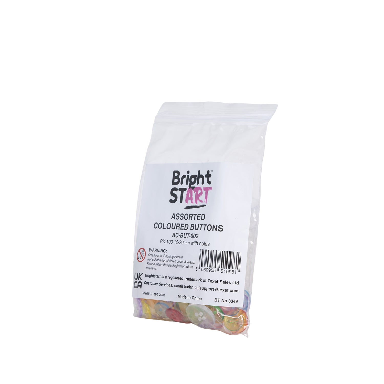 Assorted Coloured Buttons, Pack of 100