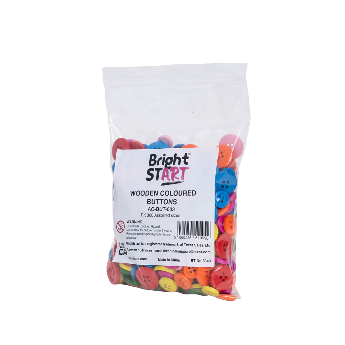 Wooden Coloured Buttons Assorted Size, Pack of 360