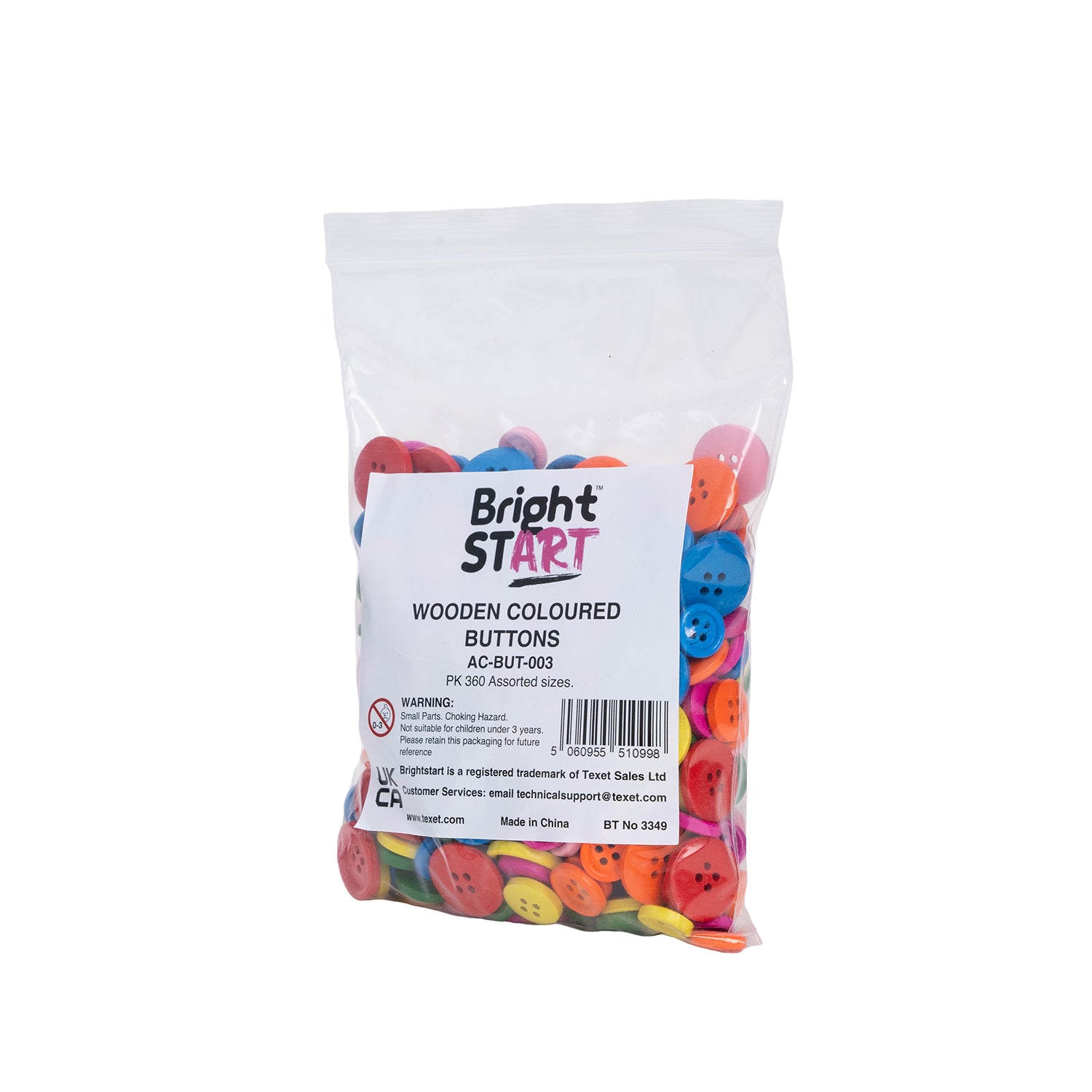 Wooden Coloured Buttons, Pack of 360