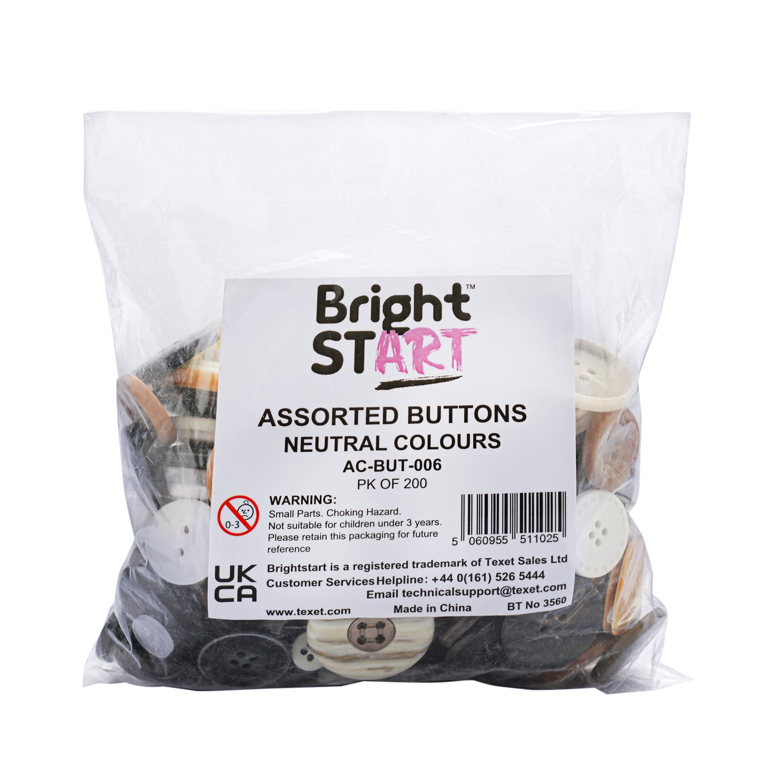 Assorted Buttons Neutral Colours, Pack of 200