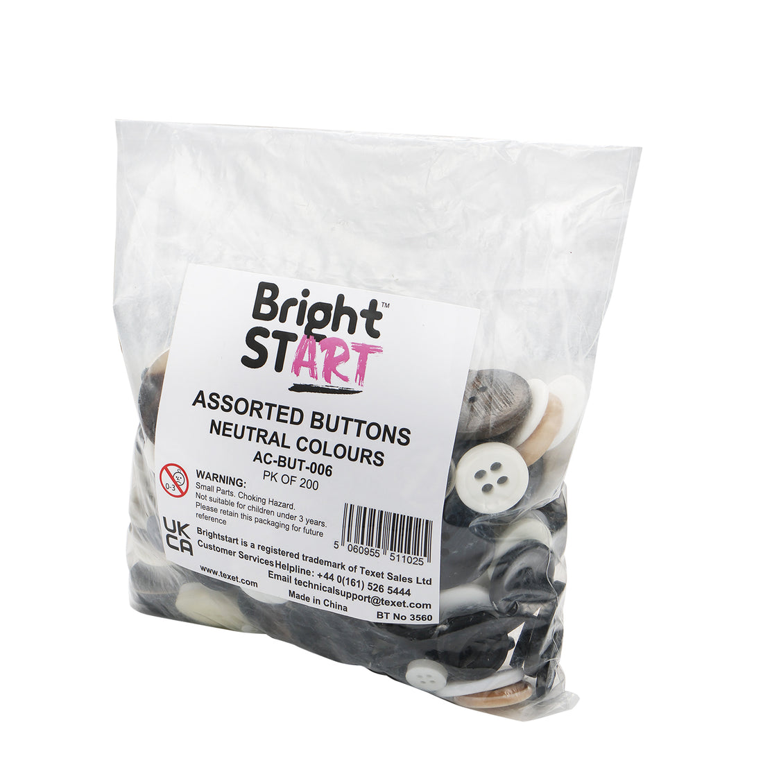 Assorted Buttons Neutral Colours, Pack of 200