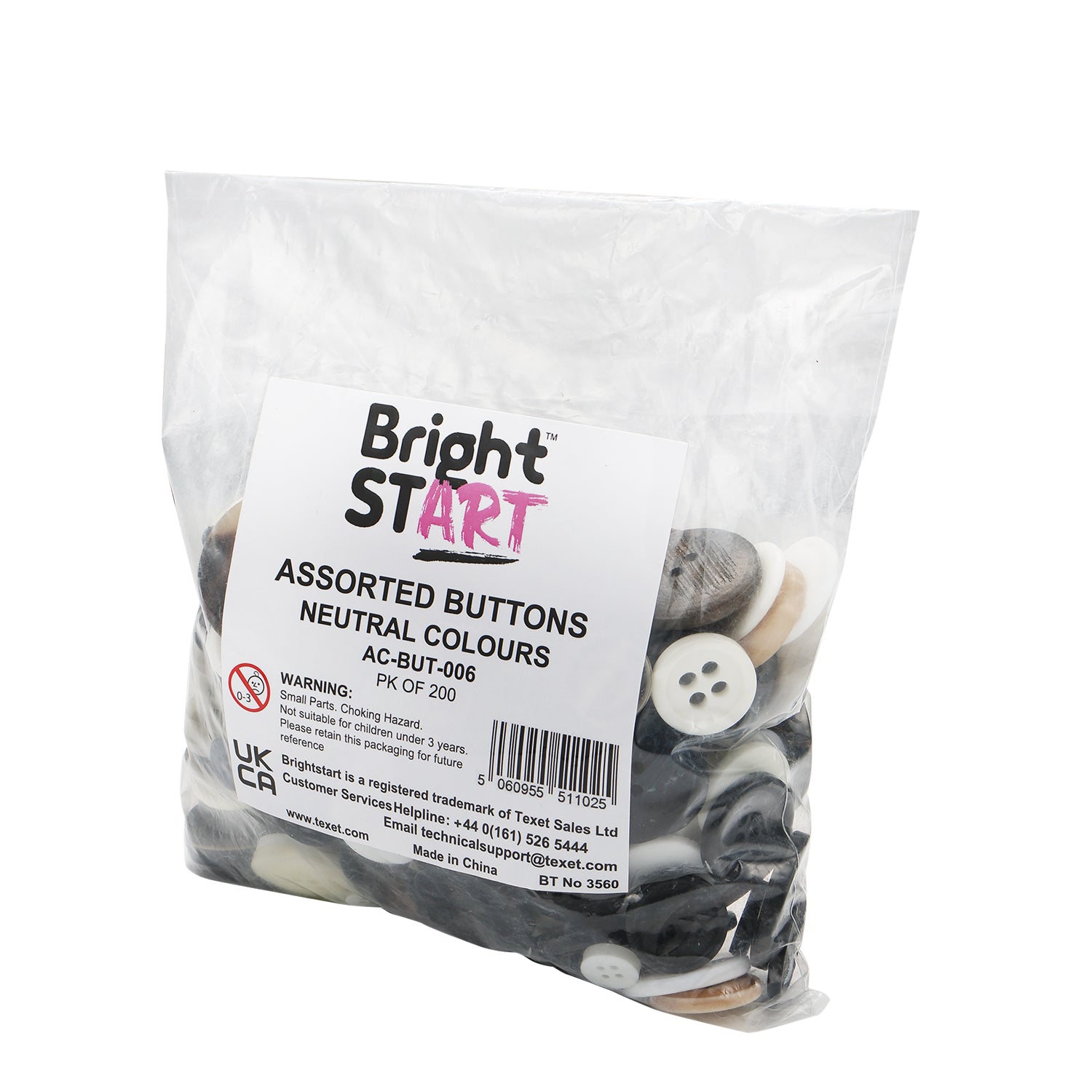 Assorted Buttons Neutral Colours, Pack of 200