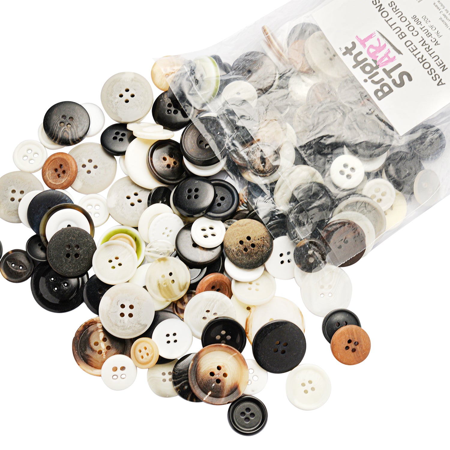 Assorted Buttons Neutral Colours, Pack of 200