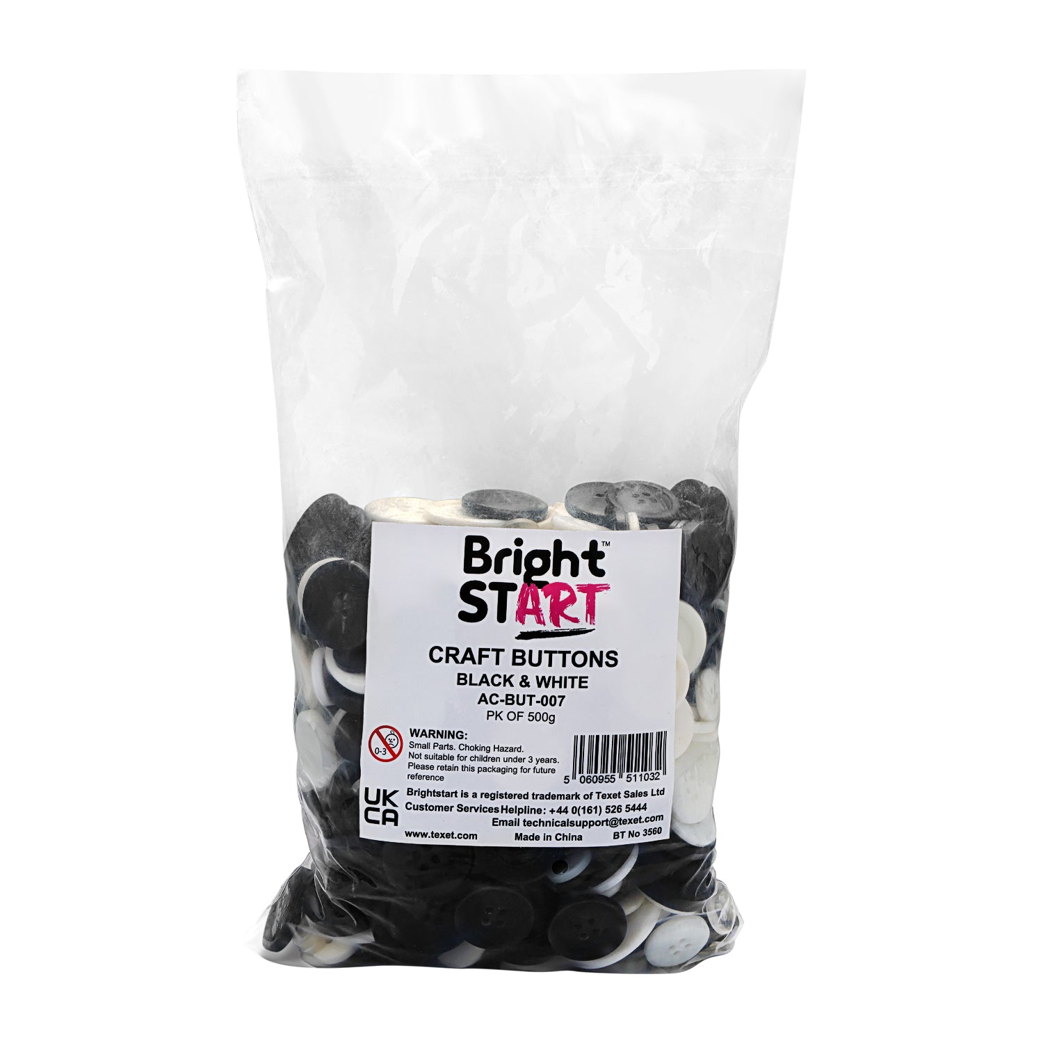 Craft Buttons Black and White 500g