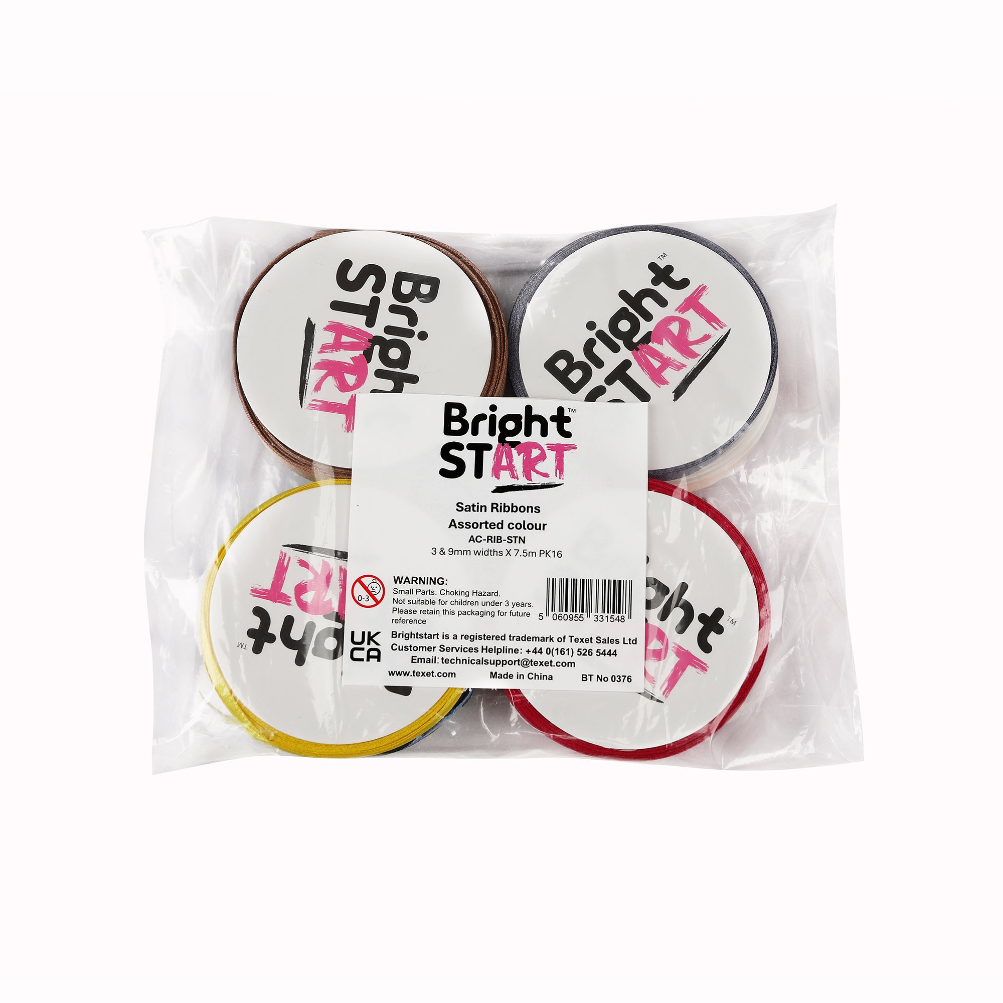 Satin Ribbons 3 & 9mm widths X 7.5m, Pack of 16