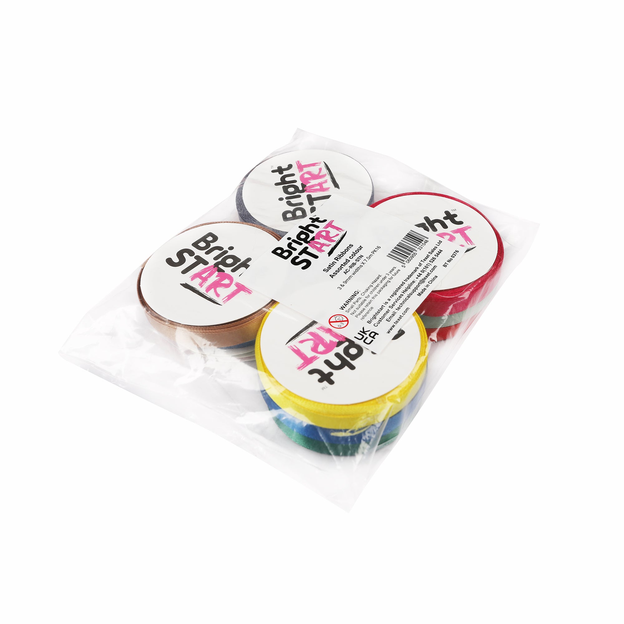 Satin Ribbons 3 & 9mm widths X 7.5m, Pack of 16