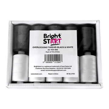 Black and White Overlocking Thread, Pack of 10