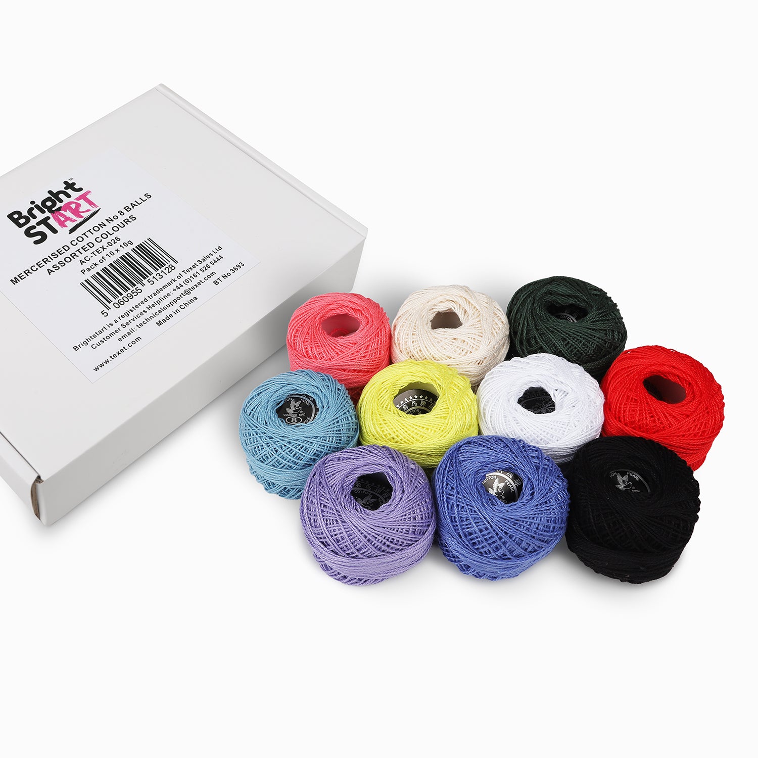 Mercerised Cotton No.8 Balls, Pack of 10