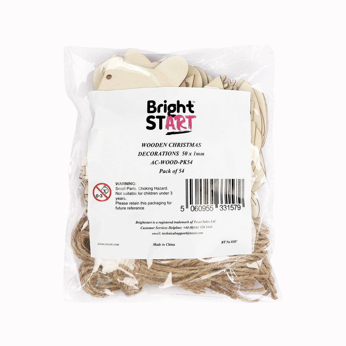 Wooden Christmas Decorations 50 x 1mm, Pack of 54
