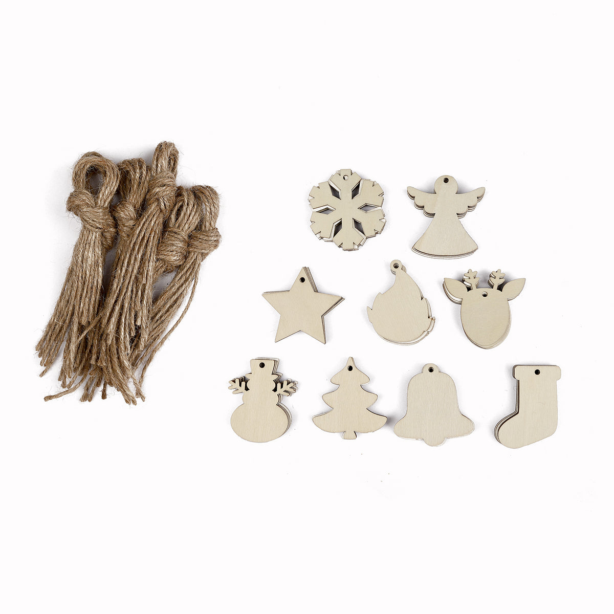 Wooden Christmas Decorations 50 x 1mm, Pack of 54