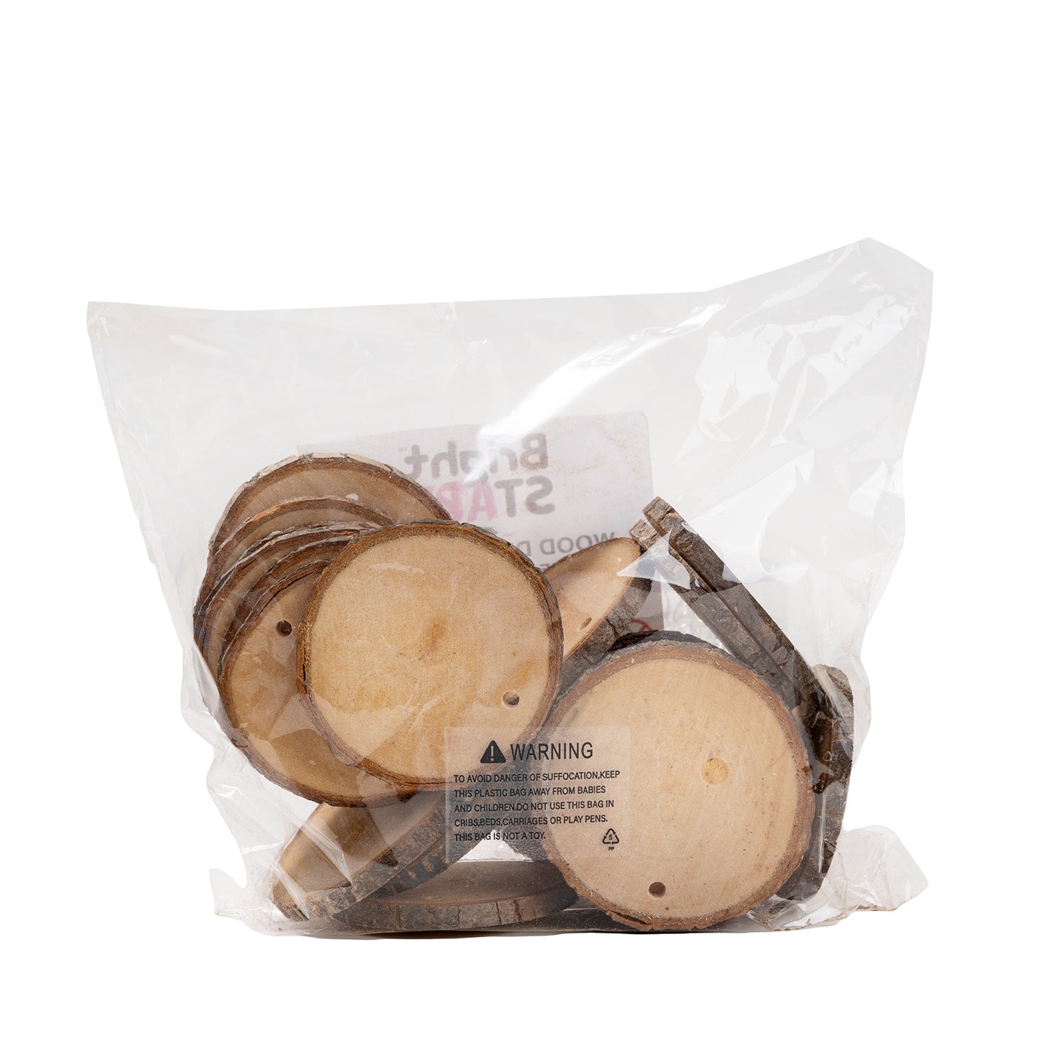 Natural Wood Discs – 250g Pack (With Hole, Assorted Sizes & Shapes)