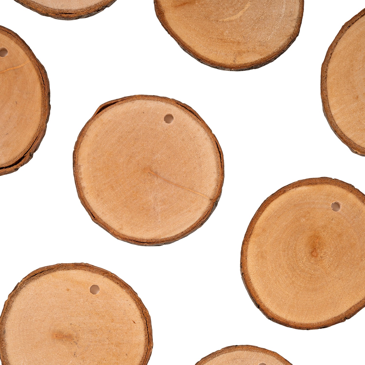 Natural Wood Discs – 250g Pack (With Hole, Assorted Sizes & Shapes)