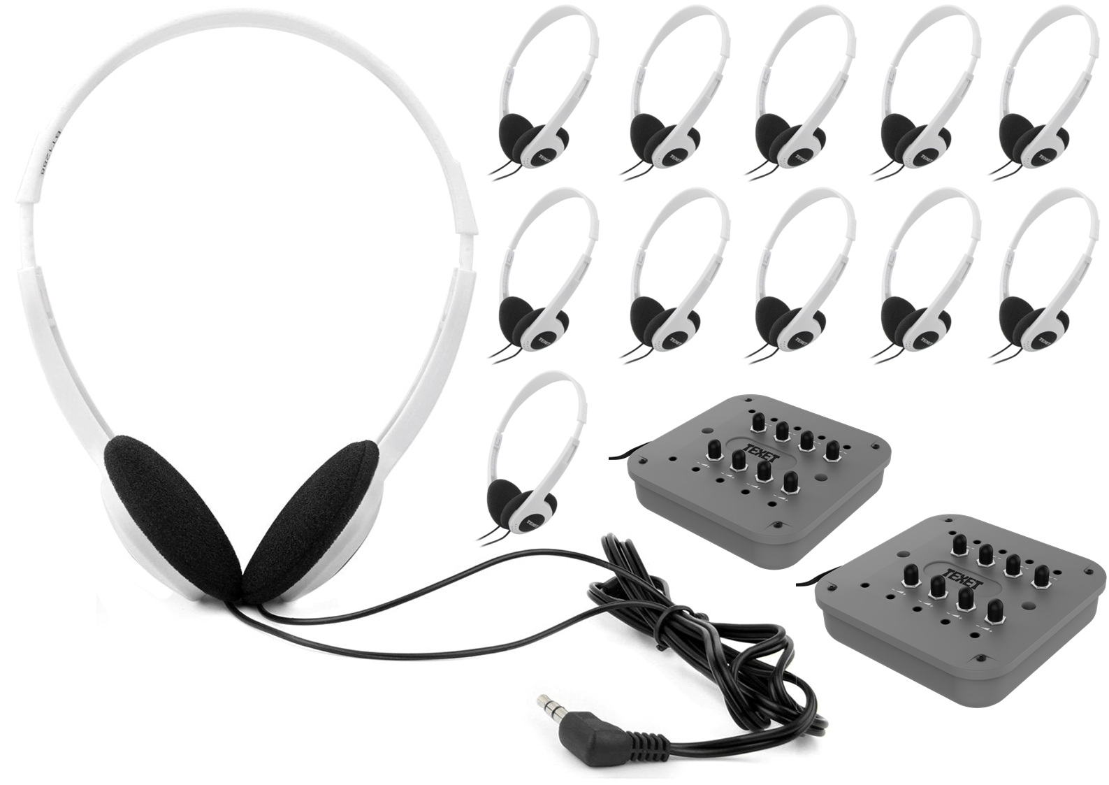 Lightweight Headphones, Class Pack of 12 with Junction Boxes