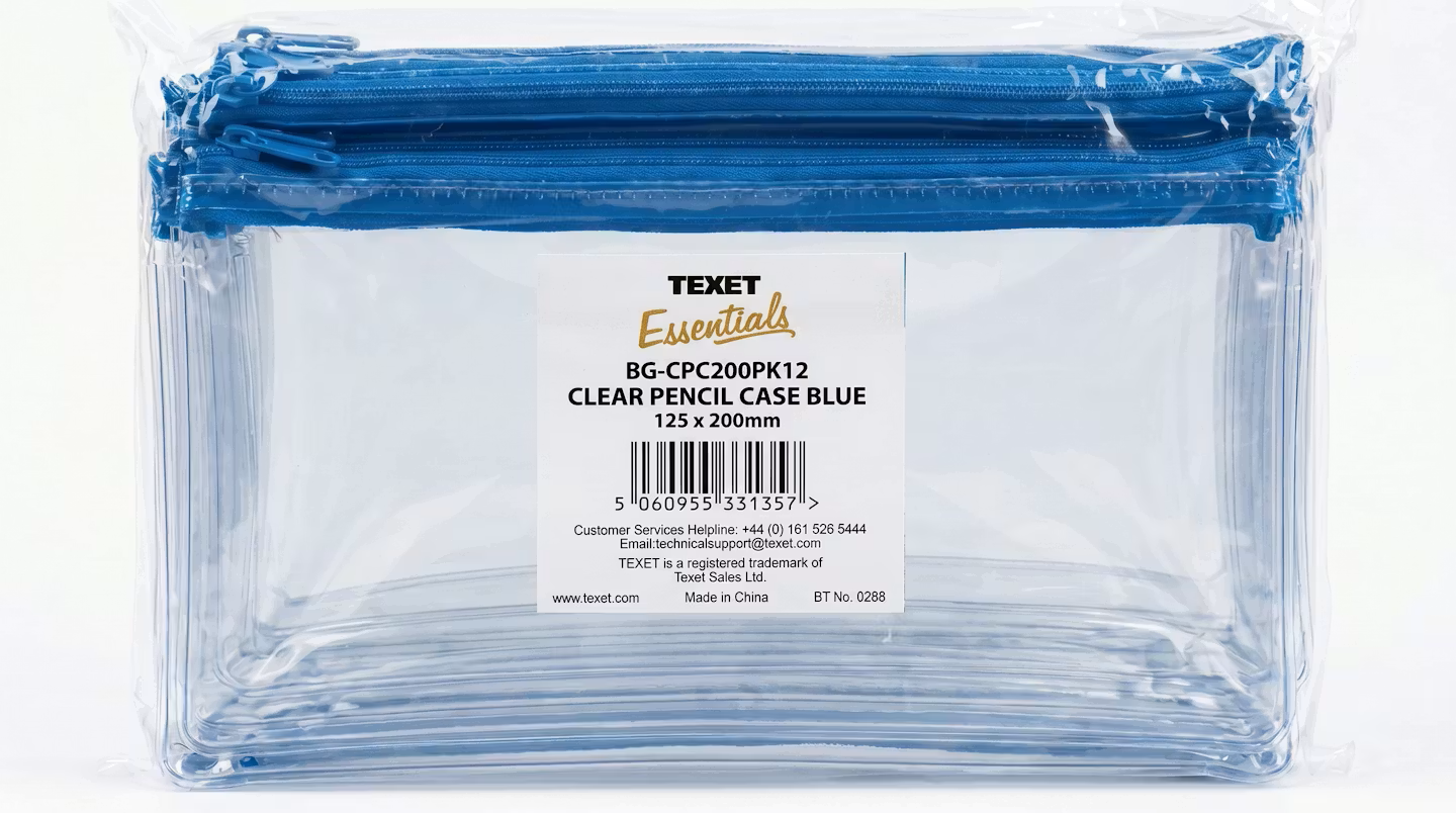 Blue Clear Pencil Case 125 x 200mm, Pack of 12