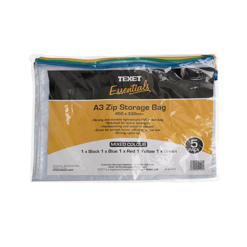 A3 Zip Storage Bag, Pack of 5