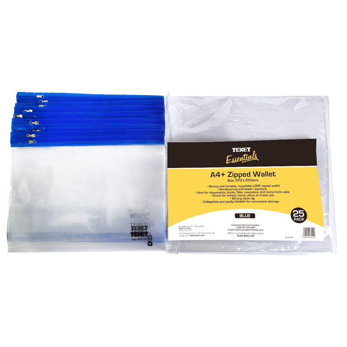 A4+ Blue Zipped Wallet, Pack of 25