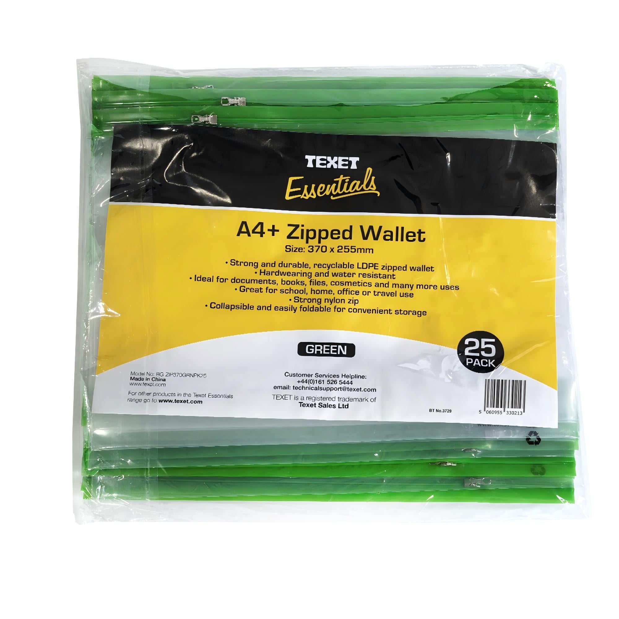 A4+ Green Zipped Wallet, Pack of 25