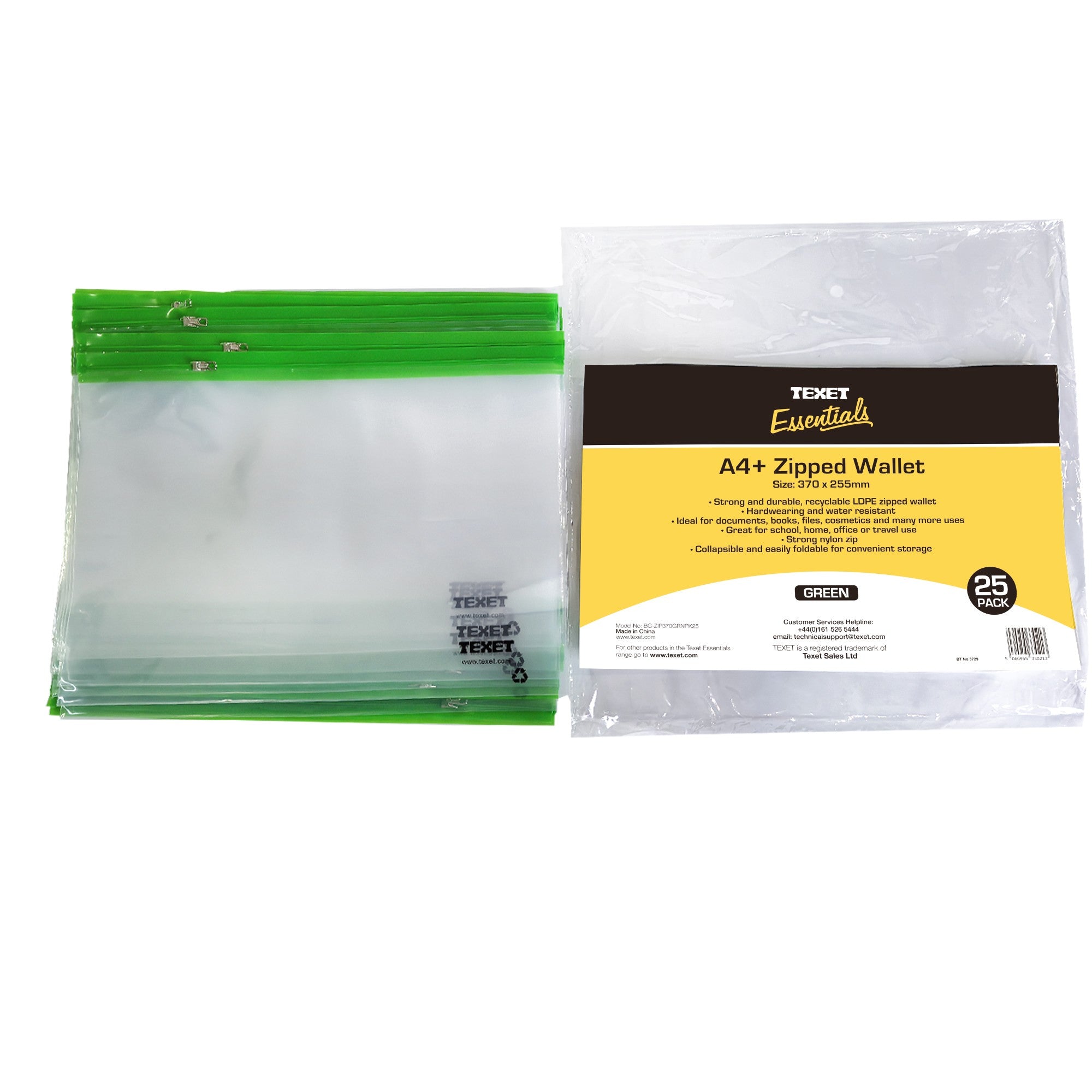 A4+ Green Zipped Wallet, Pack of 25