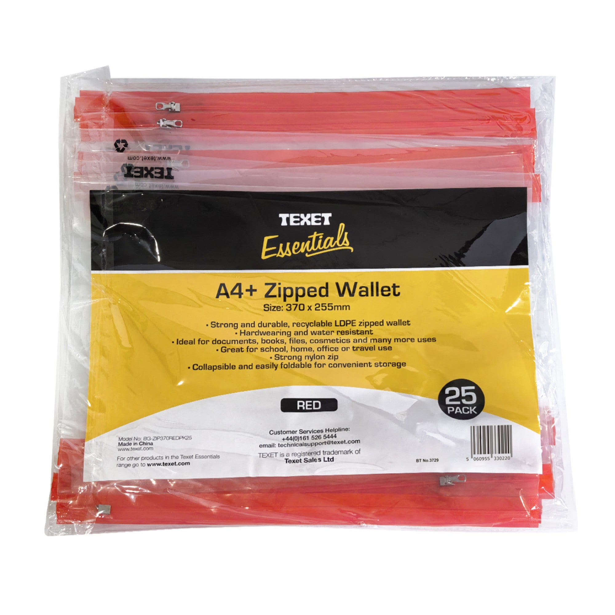 A4+ Red Zipped Wallet, Pack of 25
