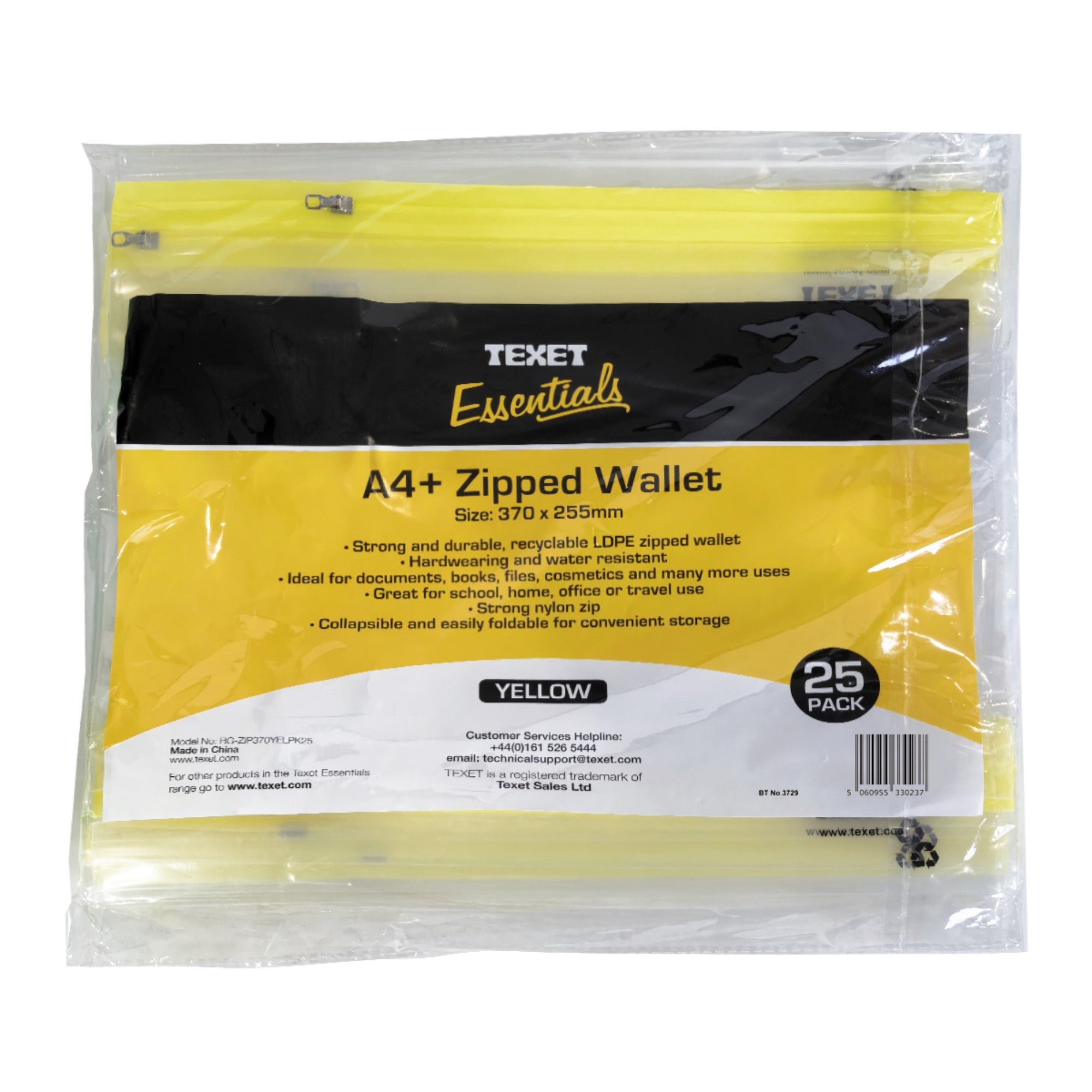 A4+ Yellow Zipped Wallet, Pack of 25