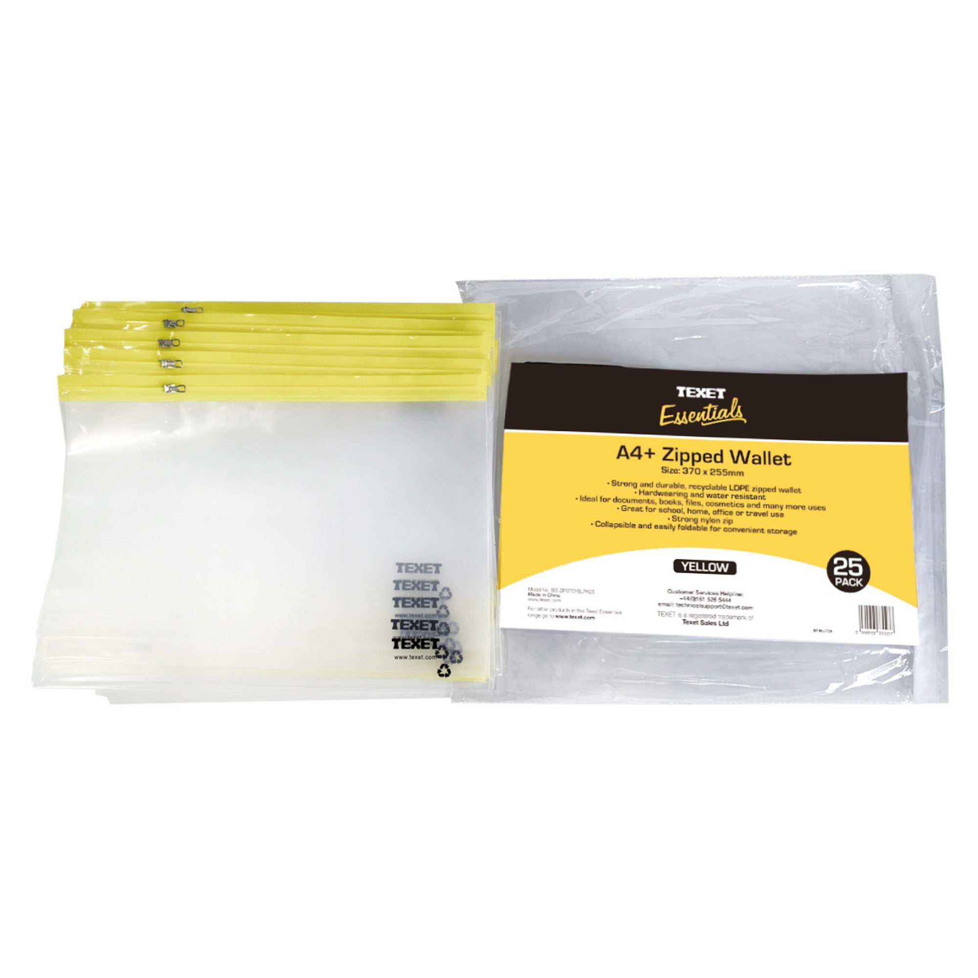A4+ Yellow Zipped Wallet, Pack of 25