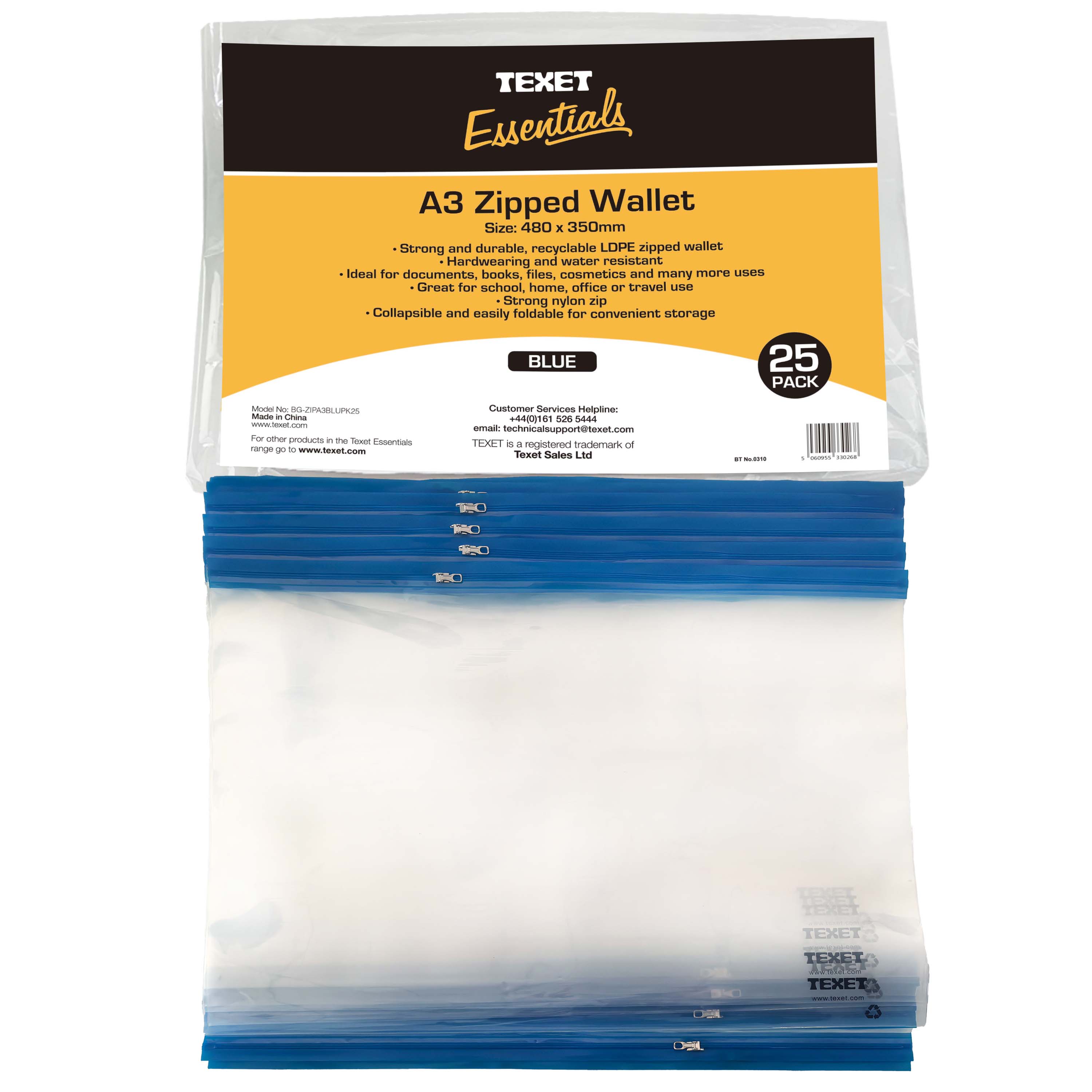 A3 Blue Zipped Wallet, Pack of 25