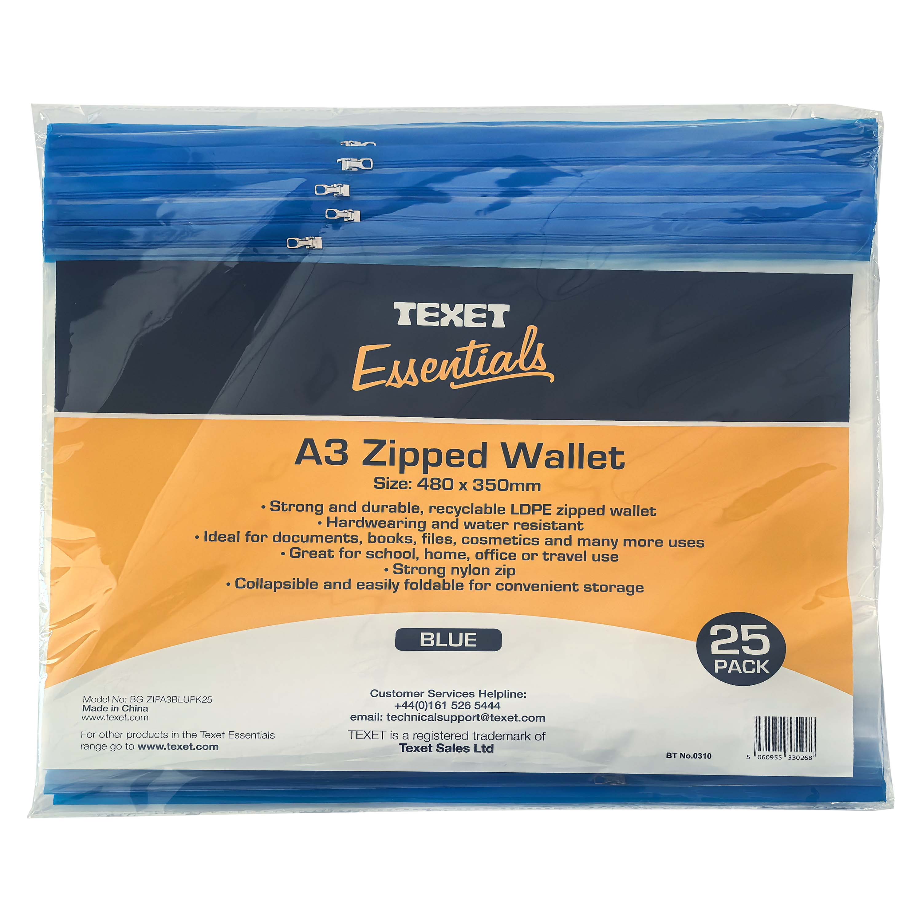 A3 Blue Zipped Wallet, Pack of 25