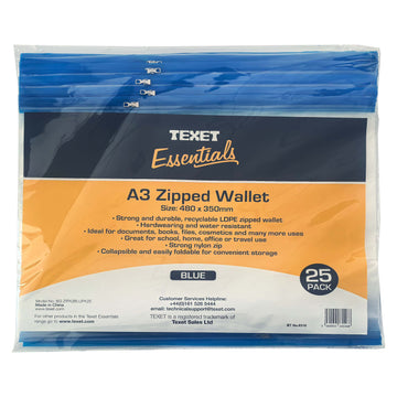 A3 Blue Zipped Wallet, Pack of 25