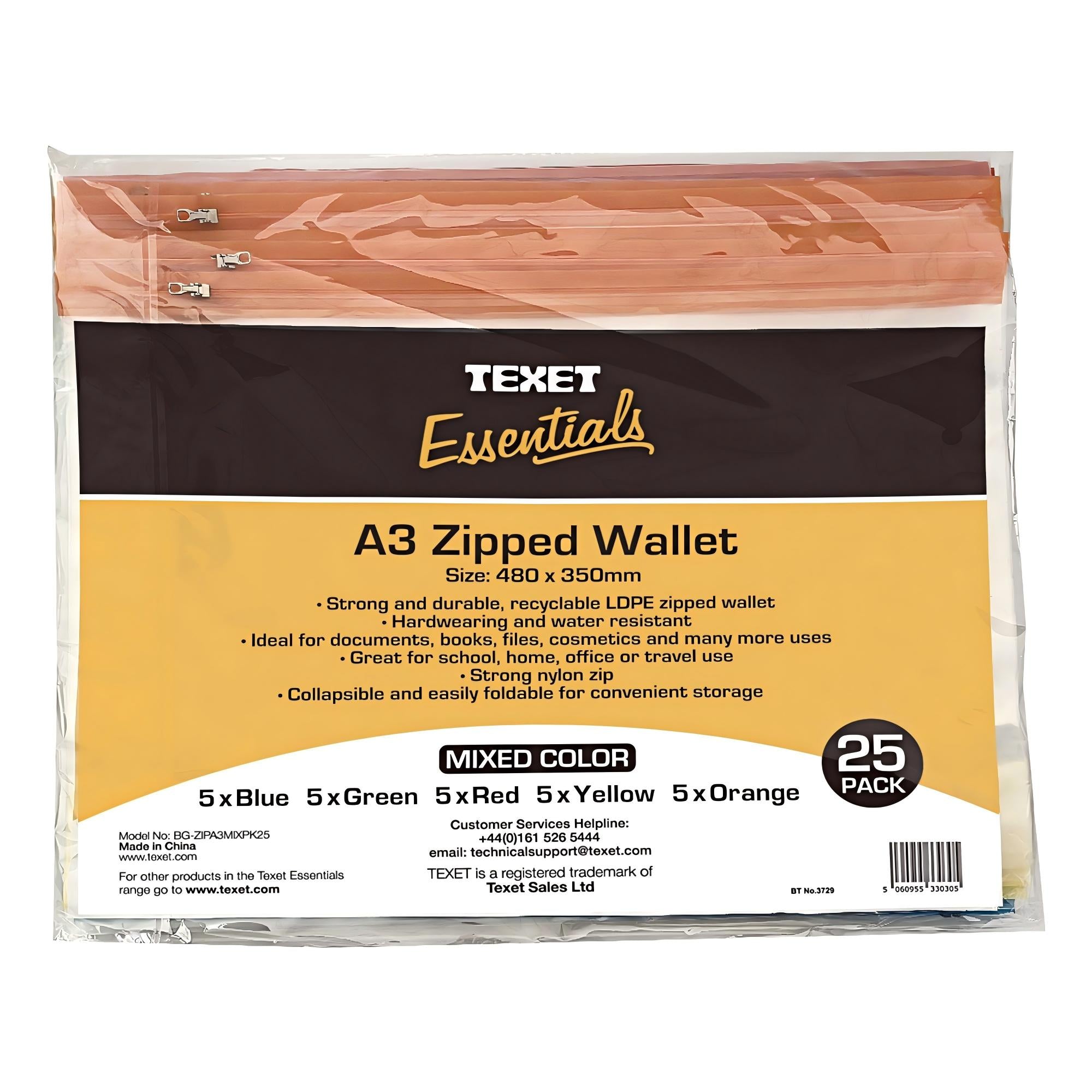 A3 Mix Colours Zipped Wallet, Pack of 25