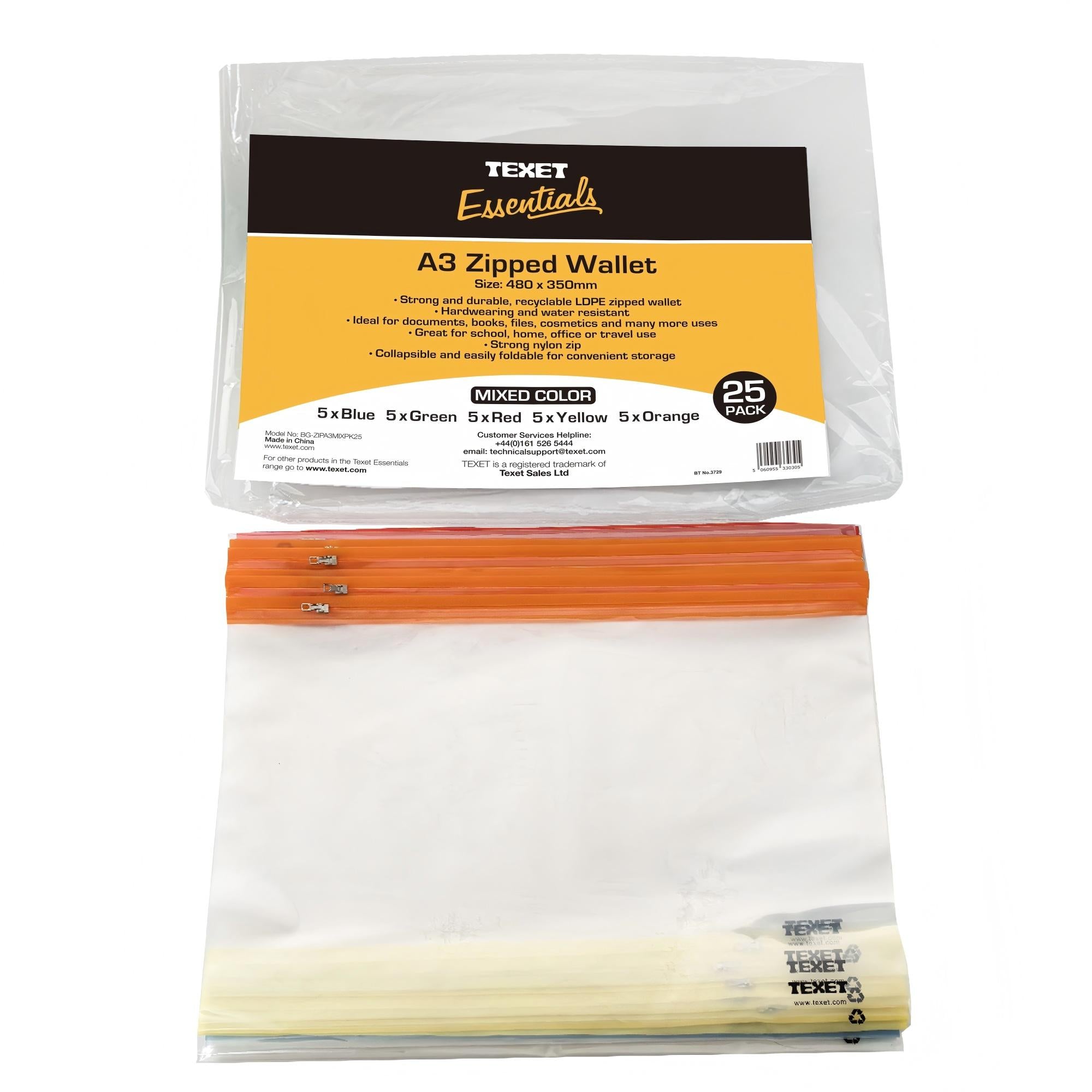 A3 Mix Colours Zipped Wallet, Pack of 25