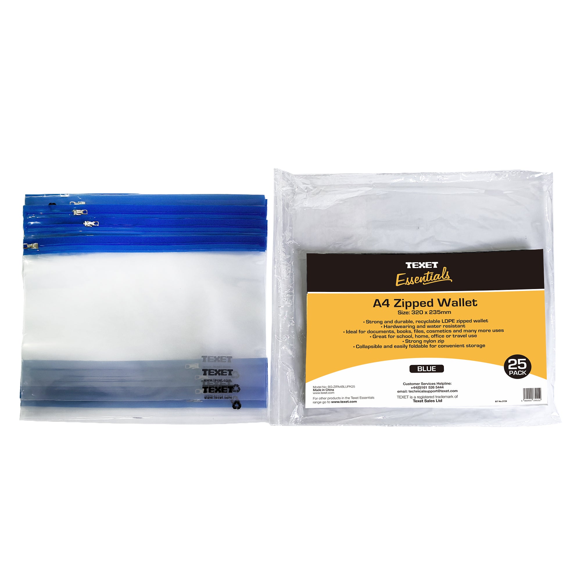 A4 Blue Zipped Wallet, Pack of 25