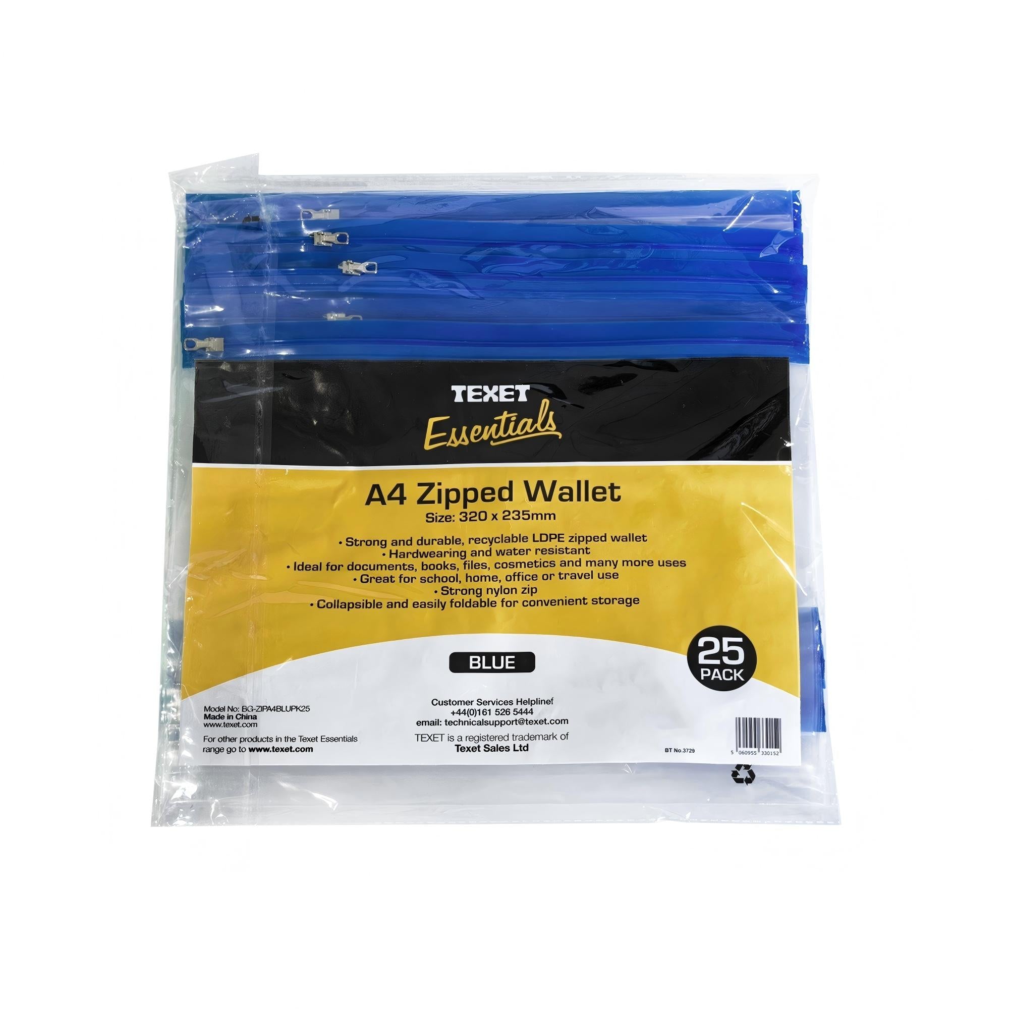 A4 Blue Zipped Wallet, Pack of 25