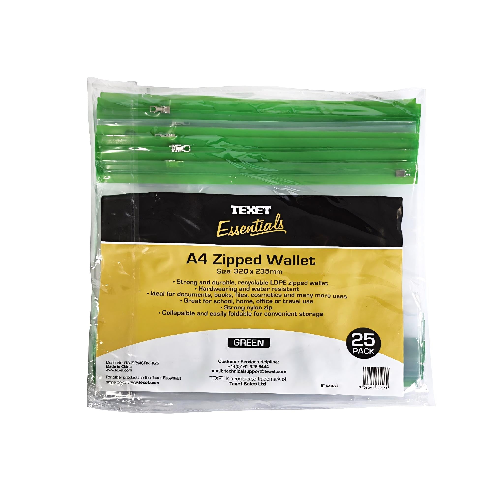 A3 Green Zipped Wallet, Pack of 25
