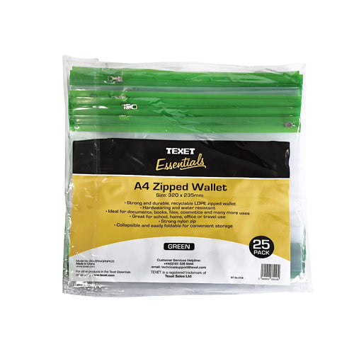 A3 Green Zipped Wallet, Pack of 25