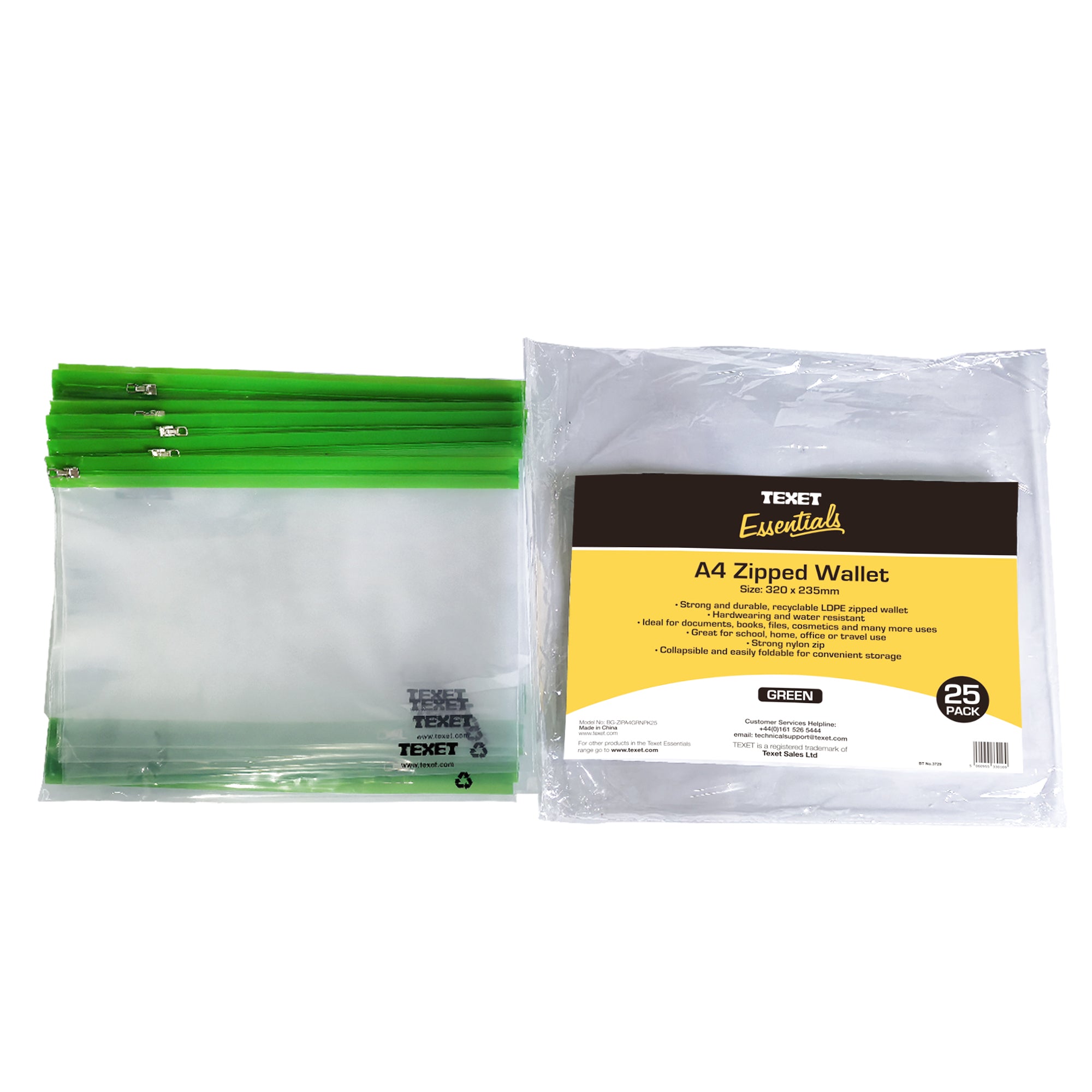 A4 Green Zipped Wallet, Pack of 25