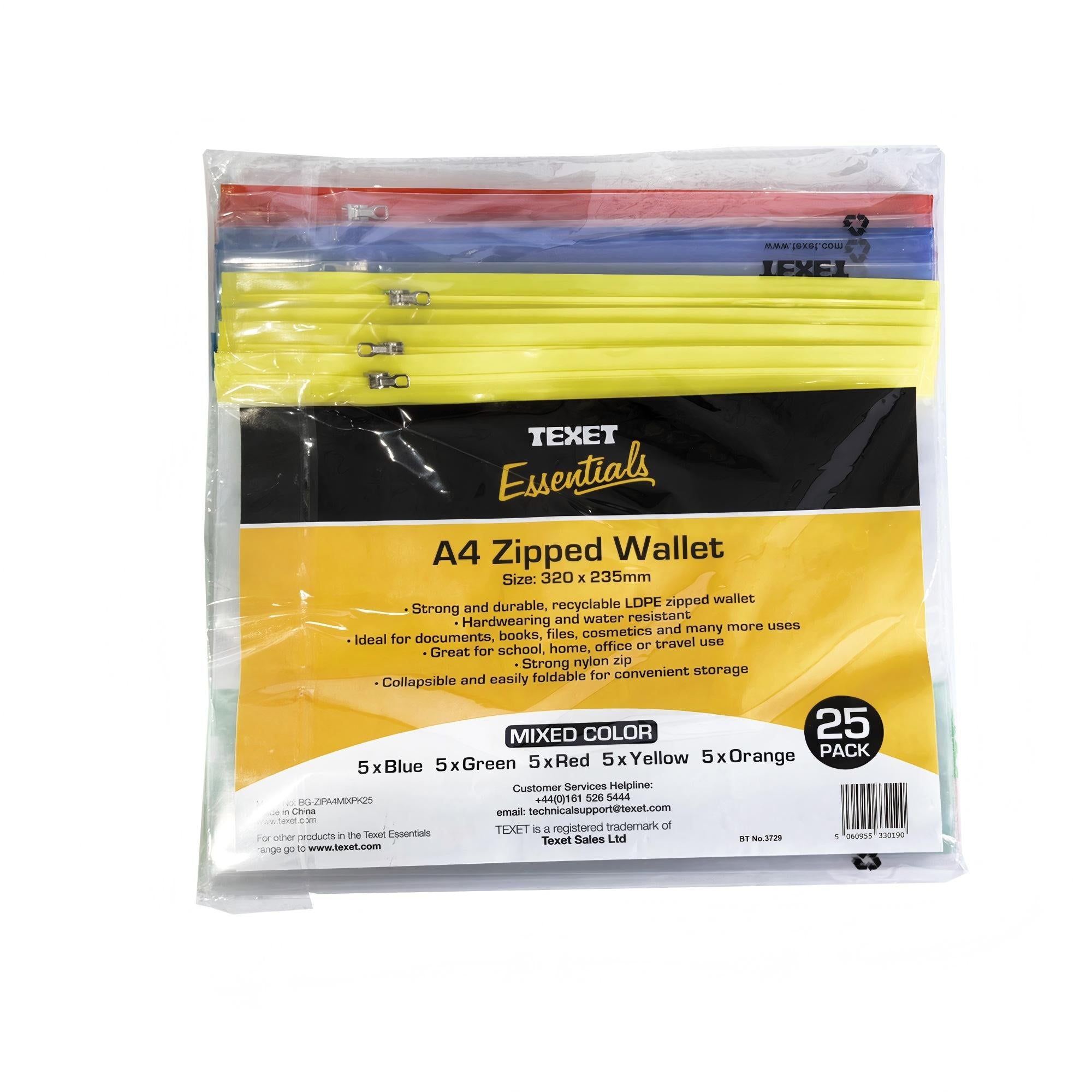 A4 Mix Colours Zipped Wallet, Pack of 25